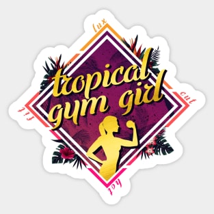 Tropical Gym Girl lifting weights in paradise Sticker